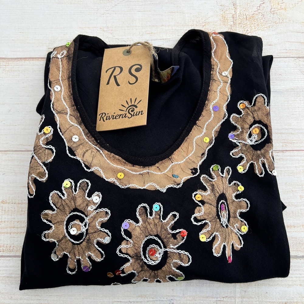 Riviera Sun Batik Embroidered Dress Sundresses for Women Black/Beige Size M - Picture 12 of 14